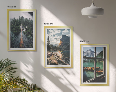 Įrėmintas triptikas Tiltas, miškas, ežeras, valtys, kalnai