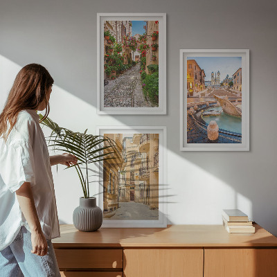 3 paveikslų rinkinys su rėmais Žavingos fontano gatvelės