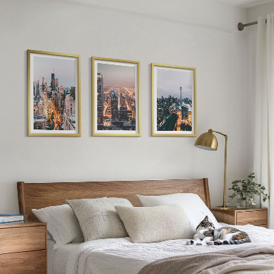 3 paveikslų rinkinys su rėmais Miestai naktį, dangoraižių šviesos