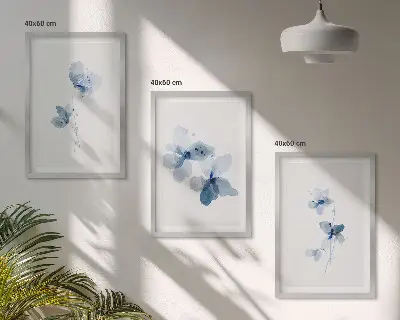 Mėlynos gėlės įrėmintas triptikas