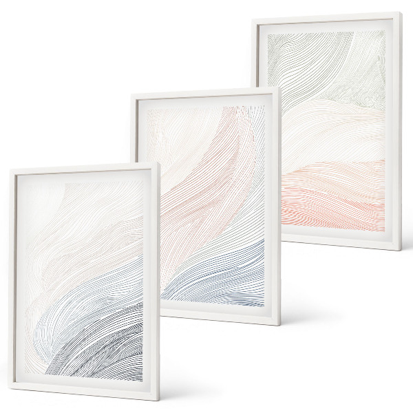 3 paveikslų rinkinys su rėmais Abstrakčios bangos kartono pastelėje