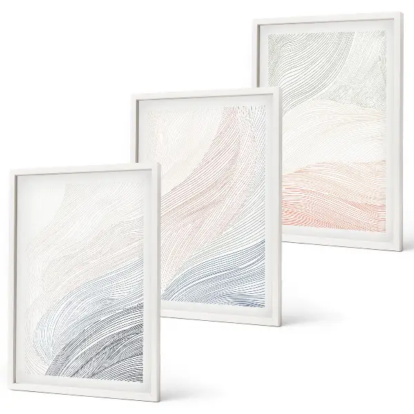 3 paveikslų rinkinys su rėmais abstrakčios bangos kartono pastelės spalvų