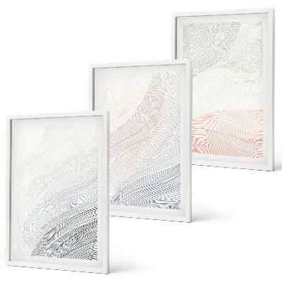 3 paveikslų rinkinys su rėmais abstrakčios bangos kartono pastelės spalvų