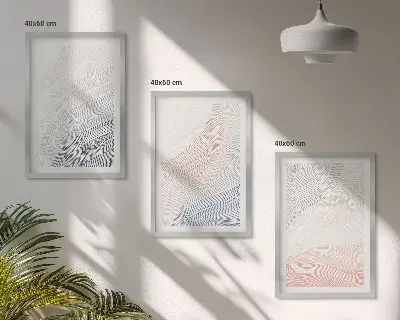 3 paveikslų rinkinys su rėmais abstrakčios bangos kartono pastelės spalvų