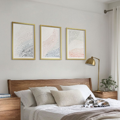 3 paveikslų rinkinys su rėmais Abstrakčios bangos kartono pastelėje