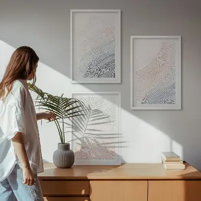3 paveikslų rinkinys su rėmais abstrakčios bangos kartono pastelės spalvų