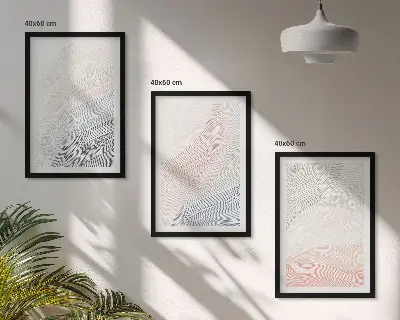3 paveikslų rinkinys su rėmais abstrakčios bangos kartono pastelės spalvų