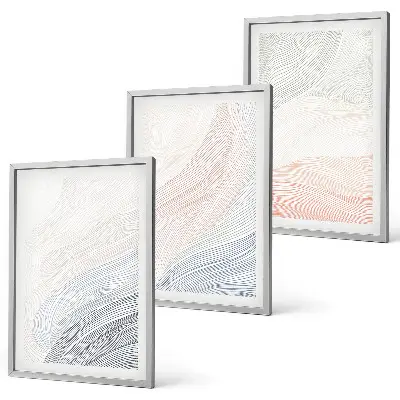 3 paveikslų rinkinys su rėmais abstrakčios bangos kartono pastelės spalvų