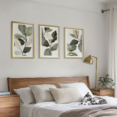 3 paveikslų rinkinys su rėmais Dažyti boho augalų lapai