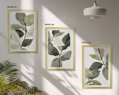 3 paveikslų rinkinys su rėmais Dažyti boho augalų lapai