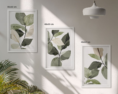 3 paveikslų rinkinys su rėmais Dažyti boho augalų lapai