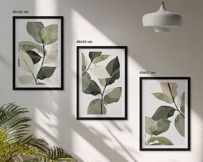 3 paveikslų rinkinys su rėmais Dažyti boho augalų lapai