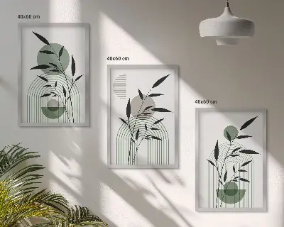 Įrėmintas triptikas boho stiliaus augalų kompozicijos