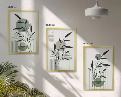Įrėmintas triptikas boho stiliaus augalų kompozicijos