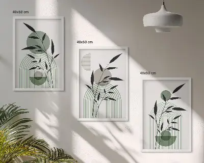 Įrėmintas triptikas boho stiliaus augalų kompozicijos