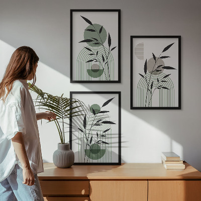 Įrėmintas triptikas Boho augalų kompozicijos