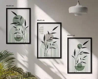 Įrėmintas triptikas boho stiliaus augalų kompozicijos