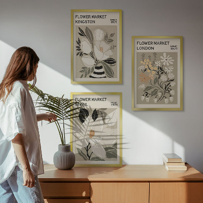 3 paveikslų rinkinys su rėmais Retro gėlės iš miestų visame pasaulyje