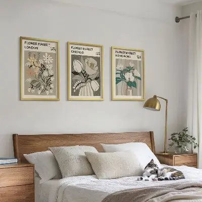 Gėlių mugės Londone, Čikagoje, Honkonge 3 paveikslų rinkinys su rėmais