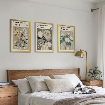 3 paveikslų rinkinys su rėmais Gėlių mugės Londone, Čikagoje, Honkonge