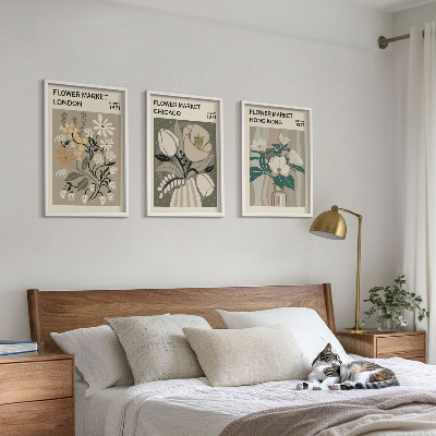 3 paveikslų rinkinys su rėmais Gėlių mugės Londone, Čikagoje, Honkonge