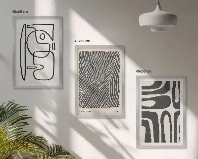 3 paveikslų rinkinys su rėmais abstraktūs raštai, linijos ir tekstūros