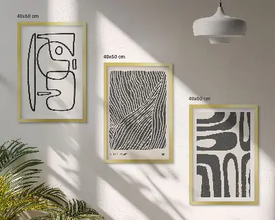 3 paveikslų rinkinys su rėmais abstraktūs raštai, linijos ir tekstūros