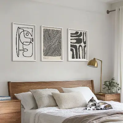 3 paveikslų rinkinys su rėmais abstraktūs raštai, linijos ir tekstūros