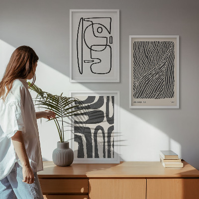 3 paveikslų rinkinys su rėmais Abstraktūs raštai, linijos, tekstūros