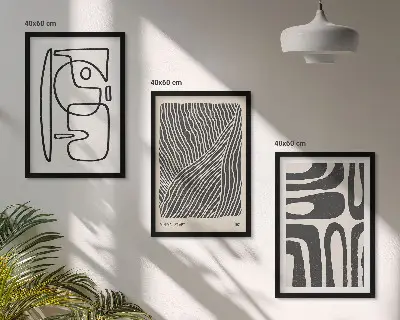 3 paveikslų rinkinys su rėmais abstraktūs raštai, linijos ir tekstūros
