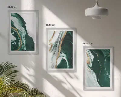 Abstraktūs žalių dažų raštai 3 paveikslų rinkinys su rėmais