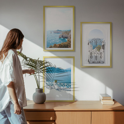 3 paveikslų rinkinys su rėmais Graikijos jūrų architektūra