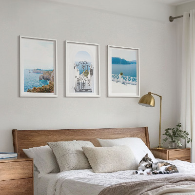 3 paveikslų rinkinys su rėmais Graikijos jūrų architektūra