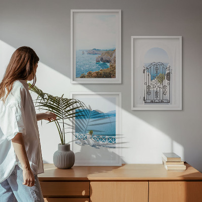 3 paveikslų rinkinys su rėmais Graikijos jūrų architektūra