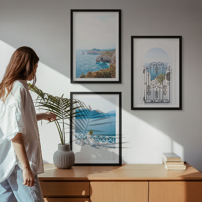 3 paveikslų rinkinys su rėmais Graikijos jūrų architektūra
