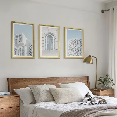 Šiuolaikinės architektūros geometrija 3 paveikslų rinkinys su rėmais