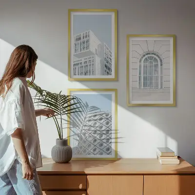 Šiuolaikinės architektūros geometrija 3 paveikslų rinkinys su rėmais