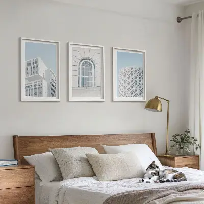 Šiuolaikinės architektūros geometrija 3 paveikslų rinkinys su rėmais