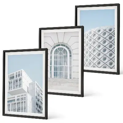 Šiuolaikinės architektūros geometrija 3 paveikslų rinkinys su rėmais