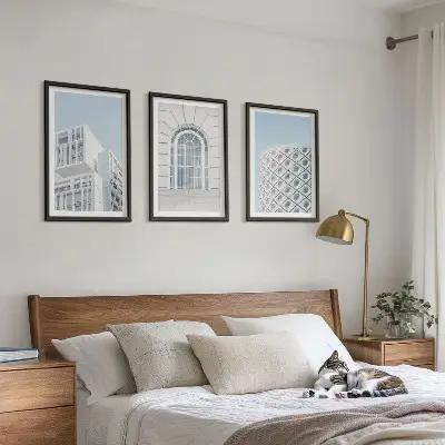Šiuolaikinės architektūros geometrija 3 paveikslų rinkinys su rėmais