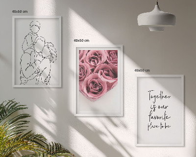3 paveikslų rinkinys su rėmais Šeimyninės linijinio piešinio rožių puokštės