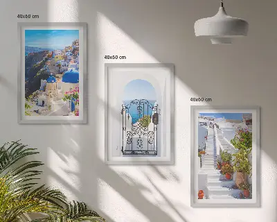 Santorinio architektūra Oia 3 paveikslų rinkinys su rėmais