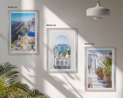 3 paveikslų rinkinys su rėmais Santorinio architektūra Oia