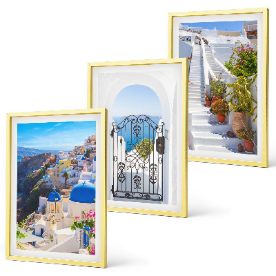 3 paveikslų rinkinys su rėmais Santorinio architektūra Oia