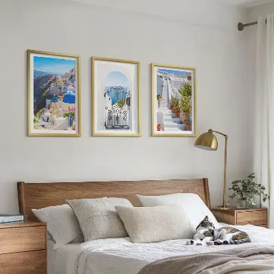 Santorinio architektūra Oia 3 paveikslų rinkinys su rėmais