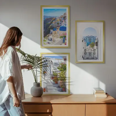 Santorinio architektūra Oia 3 paveikslų rinkinys su rėmais