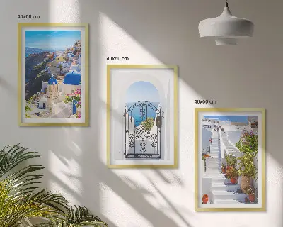 Santorinio architektūra Oia 3 paveikslų rinkinys su rėmais