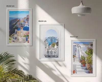 Santorinio architektūra Oia 3 paveikslų rinkinys su rėmais