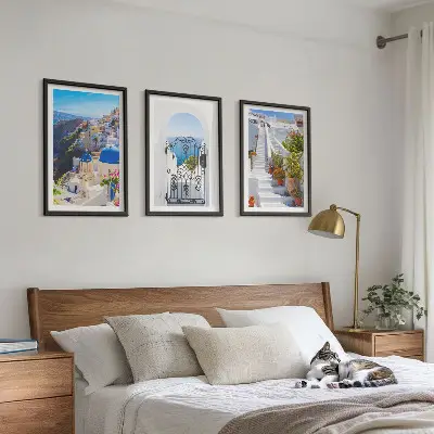 Santorinio architektūra Oia 3 paveikslų rinkinys su rėmais