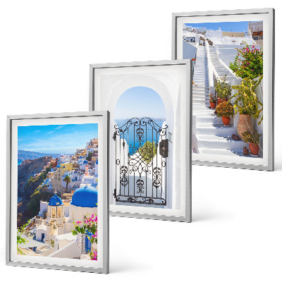3 paveikslų rinkinys su rėmais Santorinio architektūra Oia